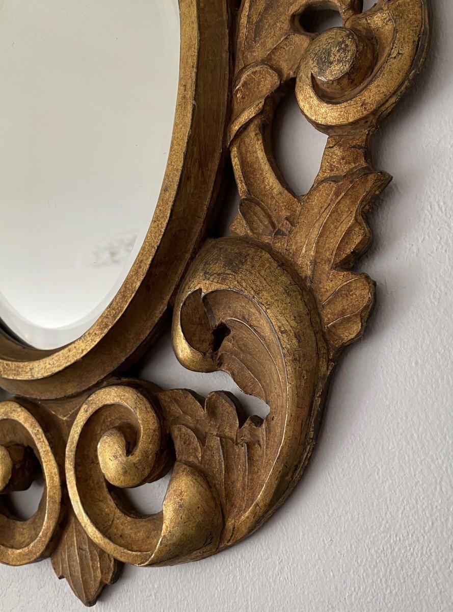 Miroir Biseauté Cadre Bois Doré Sculpté De Style Louis XV 19 ème-photo-4