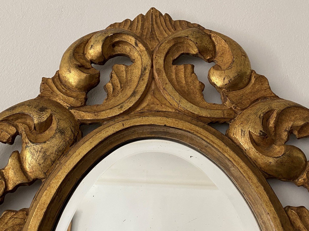 Miroir Biseauté Cadre Bois Doré Sculpté De Style Louis XV 19 ème-photo-3