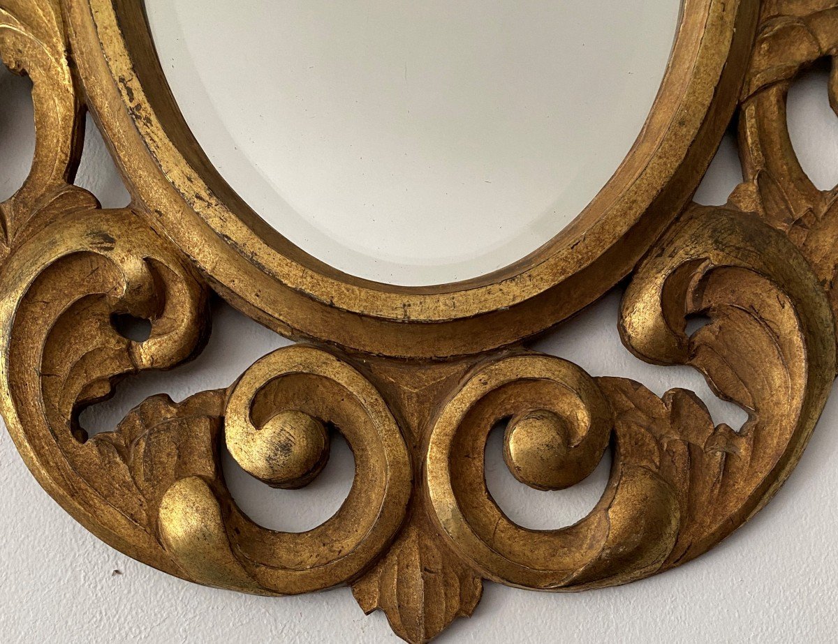 Miroir Biseauté Cadre Bois Doré Sculpté De Style Louis XV 19 ème-photo-4