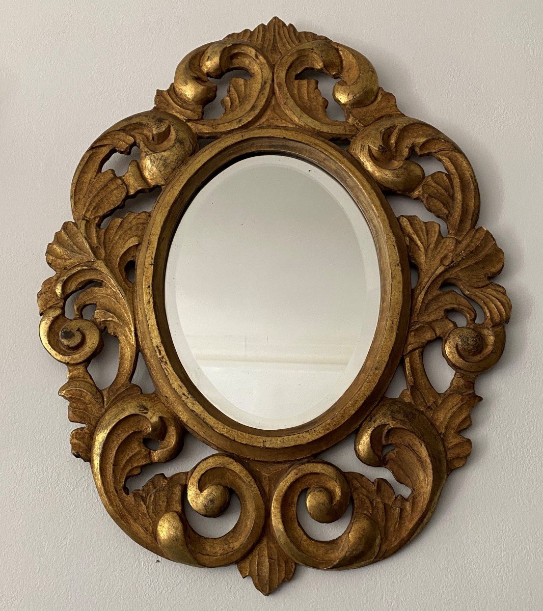 Miroir Biseauté Cadre Bois Doré Sculpté De Style Louis XV 19 ème