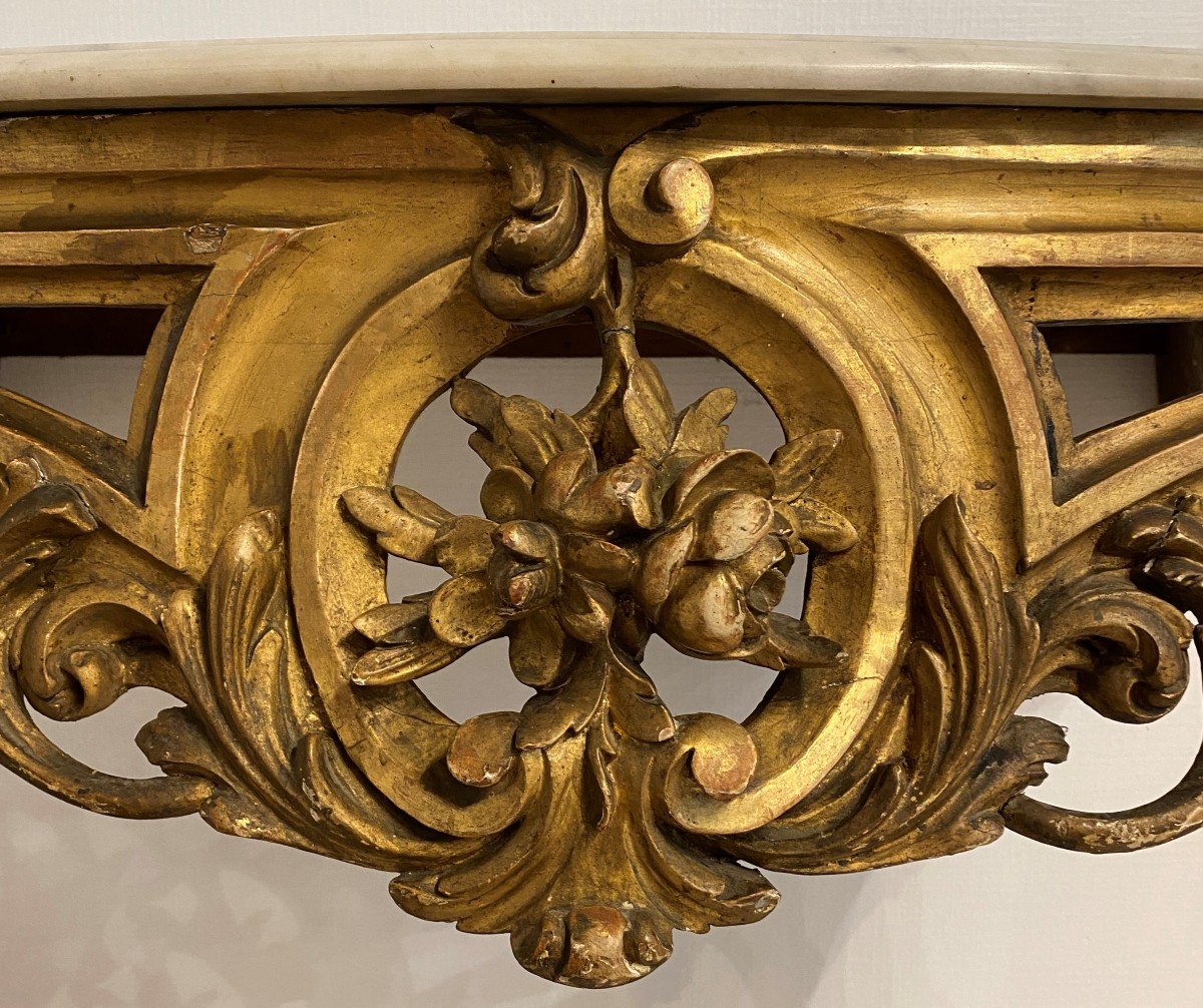 Console Louis XV En Bois Sculpté Et Dorée à La Feuille  Du XVIII ème-photo-3