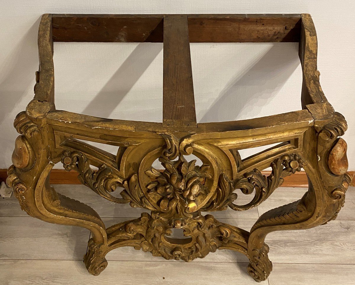 Console Louis XV En Bois Sculpté Et Dorée à La Feuille  Du XVIII ème-photo-4