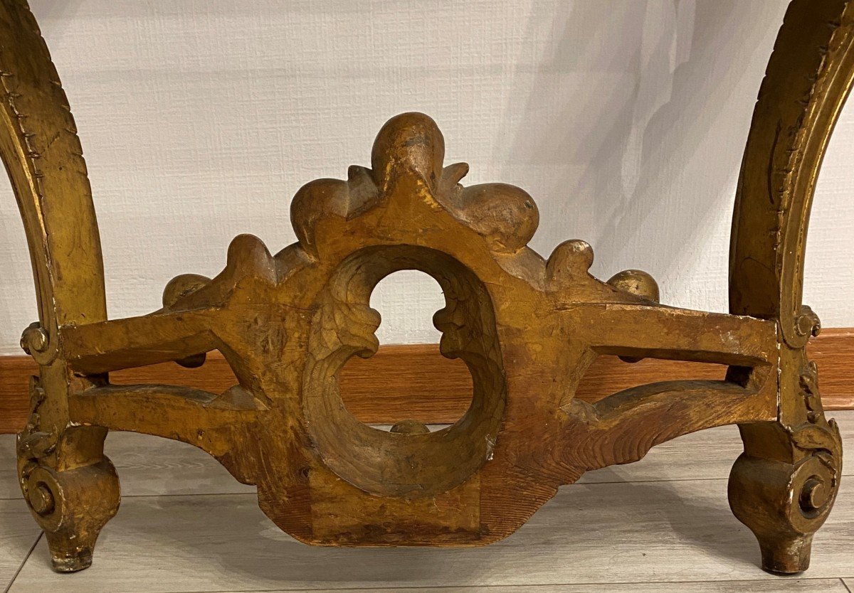 Console Louis XV En Bois Sculpté Et Dorée à La Feuille  Du XVIII ème-photo-5