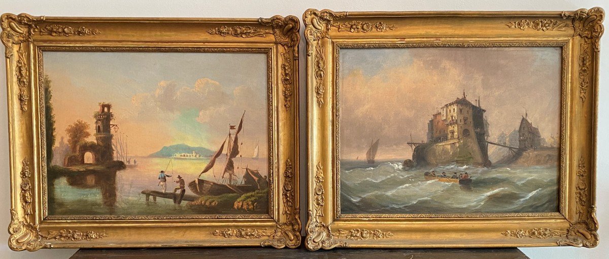 Pair Of Oil Paintings On Dutch Marine Canvas, XIX