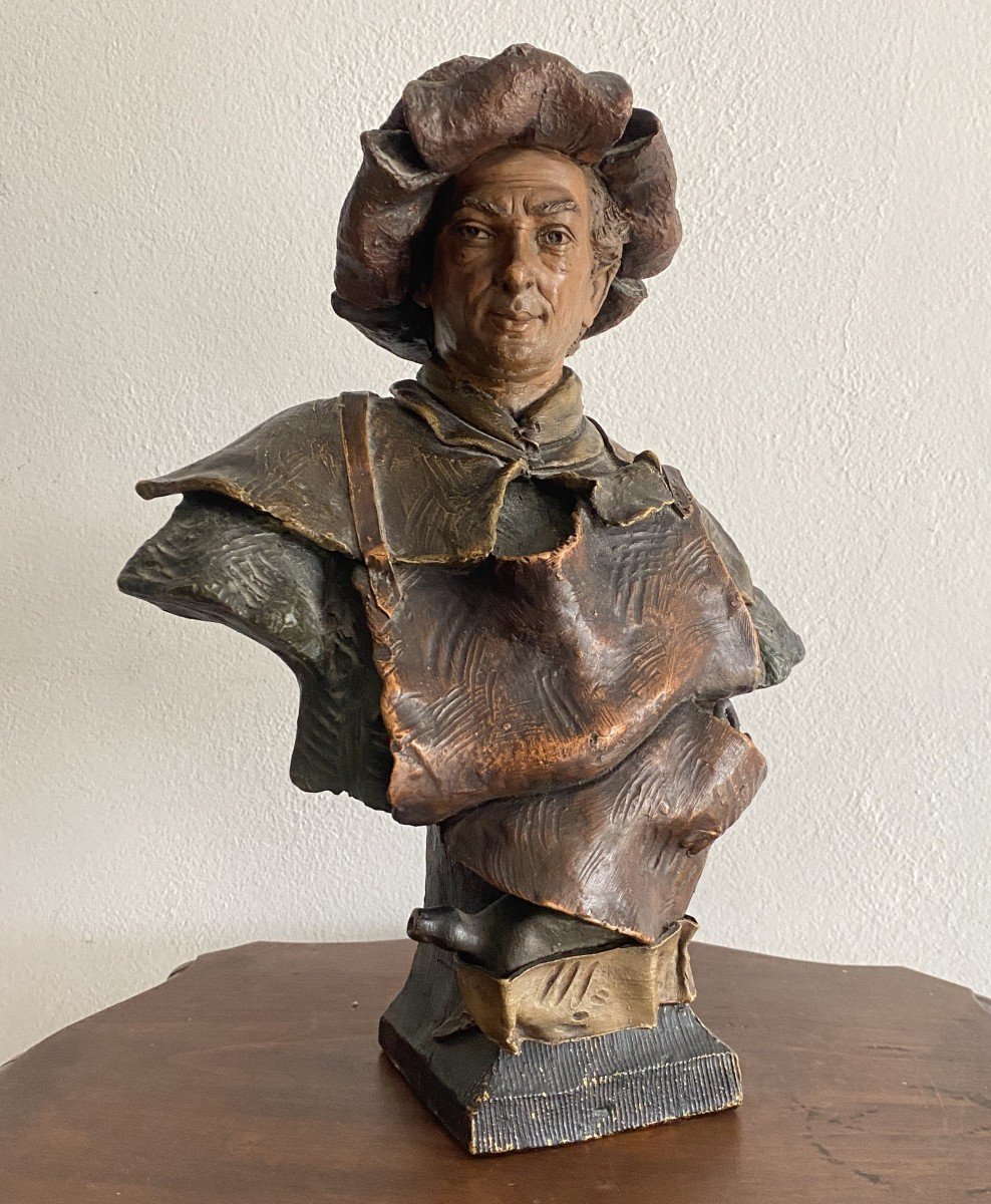Goldsheider Friedrich Bust In Polychrome Terracotta XIXth