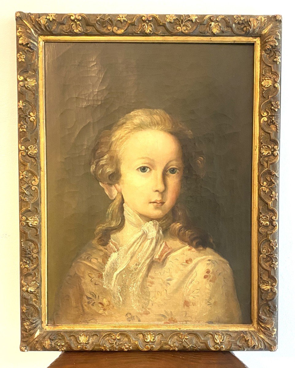 Painting Representing A Portrait Of A Child In Its Original 18th Century Frame-photo-3