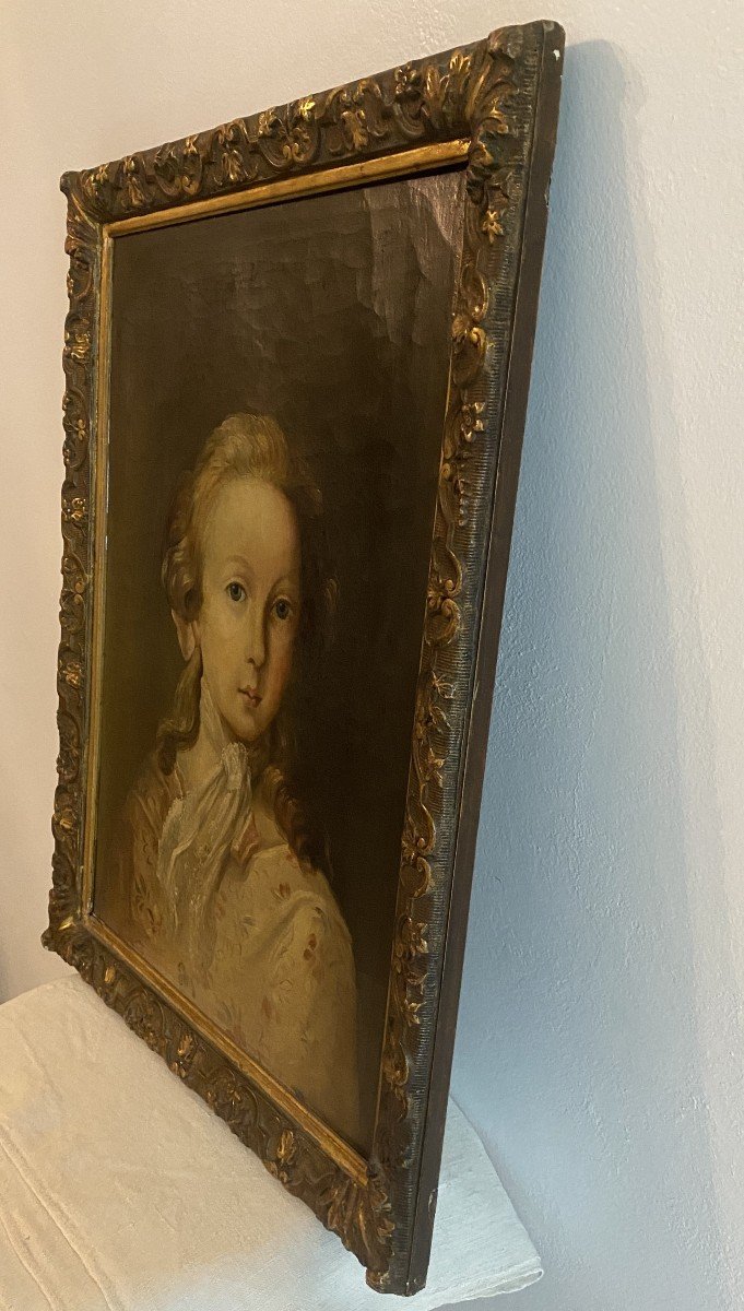 Painting Representing A Portrait Of A Child In Its Original 18th Century Frame-photo-2