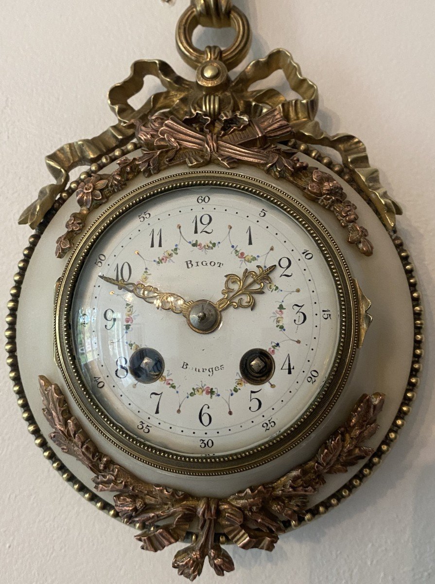 Wall Cartel Clock In Bronze And Marble Louis XVI Style 19th-photo-2