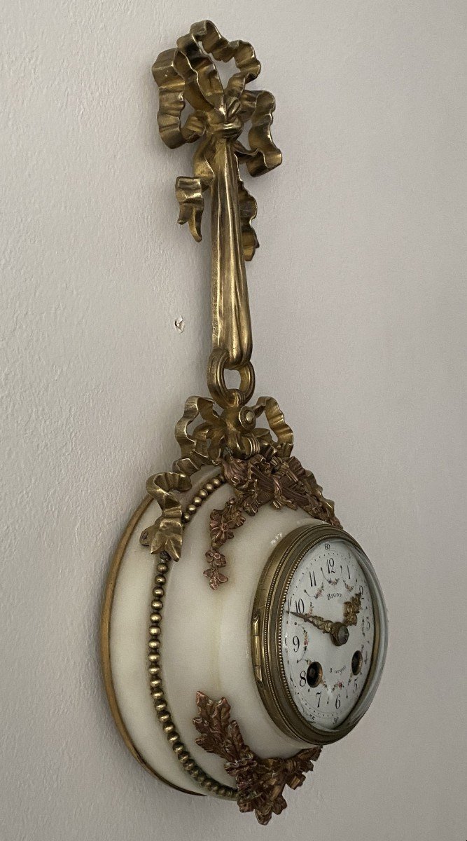 Wall Cartel Clock In Bronze And Marble Louis XVI Style 19th-photo-3