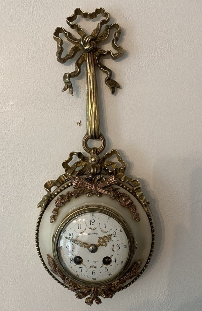 Wall Cartel Clock In Bronze And Marble Louis XVI Style 19th