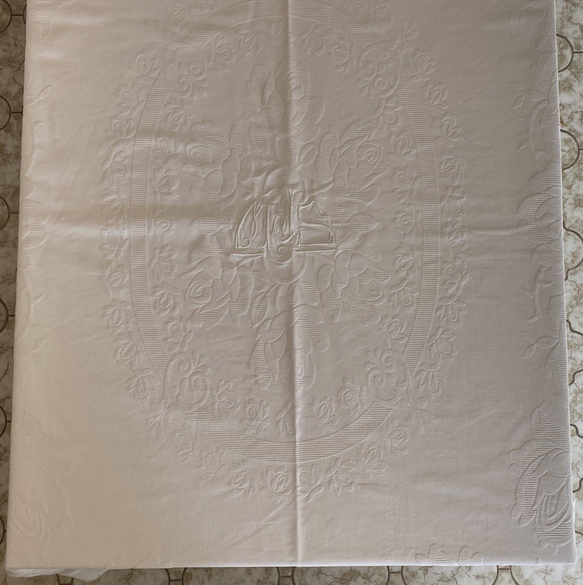 Couverture De Mariage Ou Nappe En Coton Monogrammé Mjs-photo-3