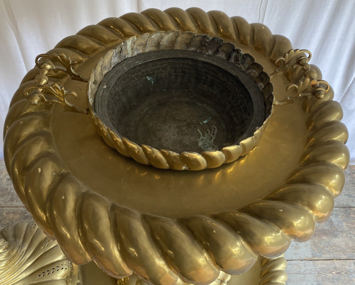 Large Ottoman Brazier In Bronze And Brass 19th Century-photo-4