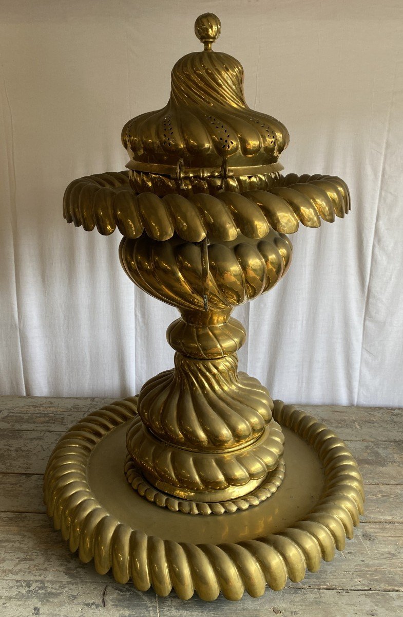 Large Ottoman Brazier In Bronze And Brass 19th Century-photo-1