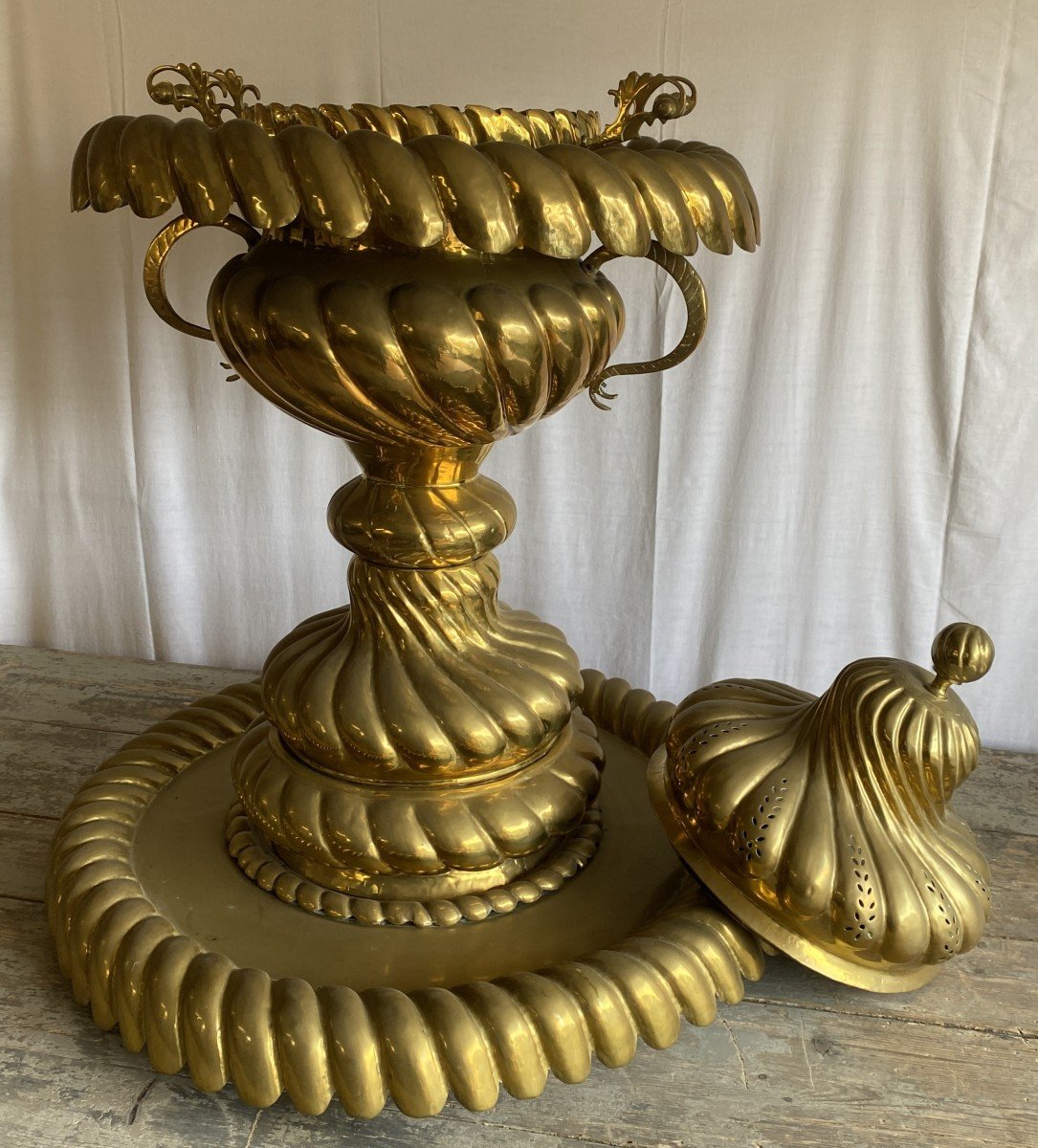Large Ottoman Brazier In Bronze And Brass 19th Century-photo-3