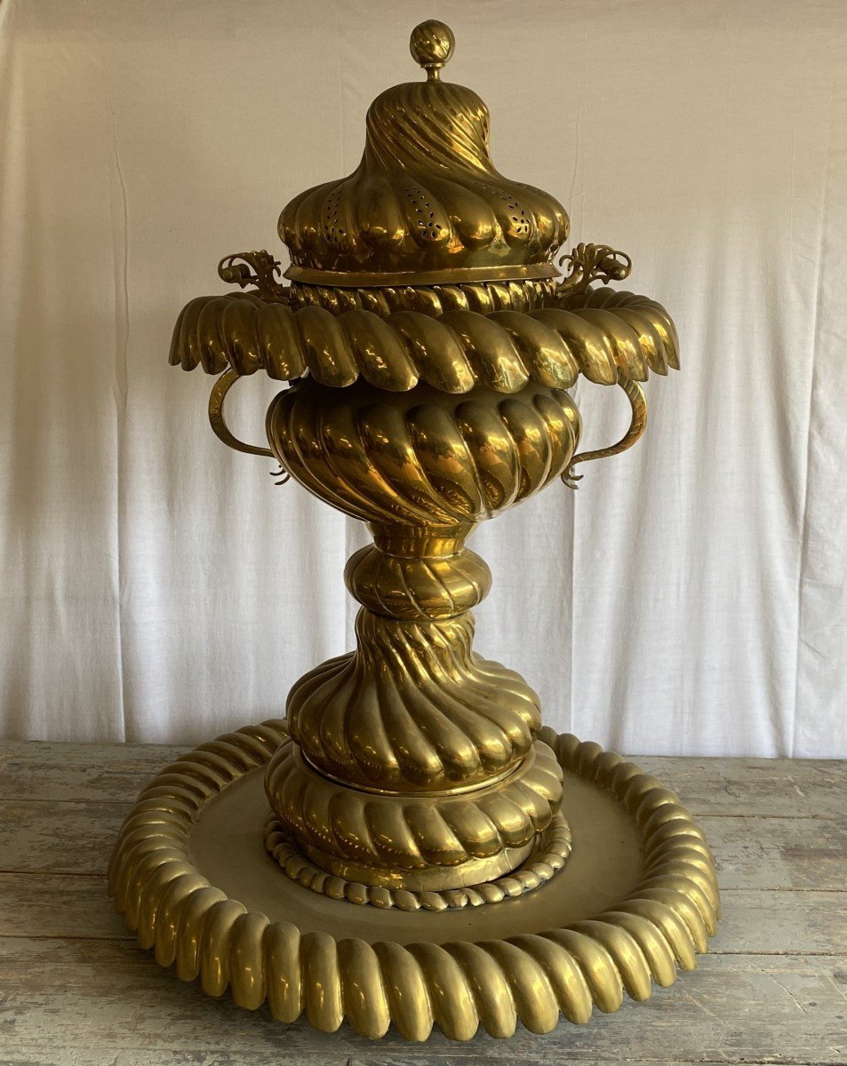 Large Ottoman Brazier In Bronze And Brass 19th Century