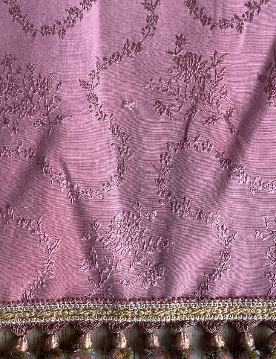 Pair Of Pink Valance With Flowered Basket 19th-photo-7