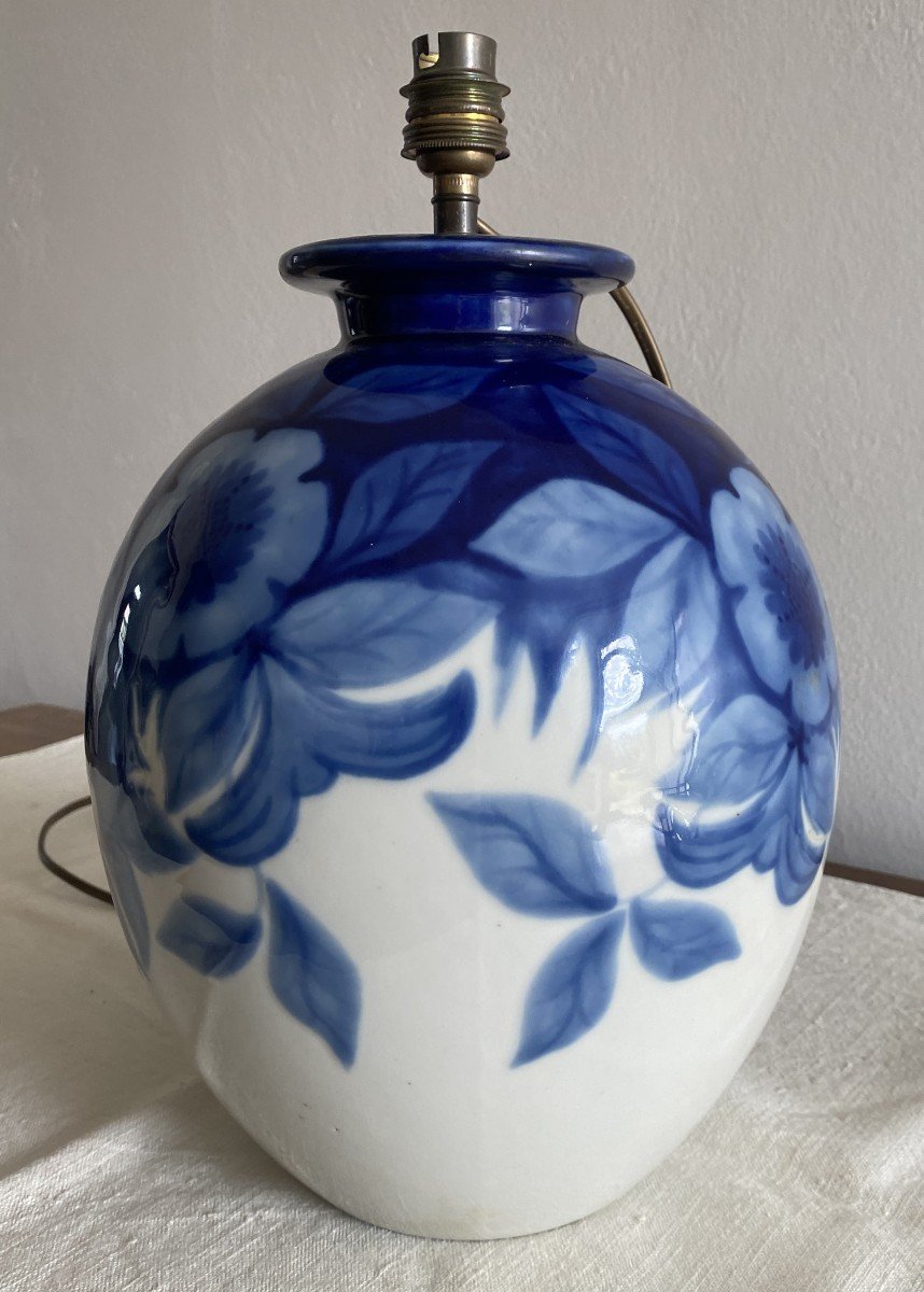 Tharaud Camille Large Vase Mounted As A Lamp Decorated With Flowers 20th-photo-1