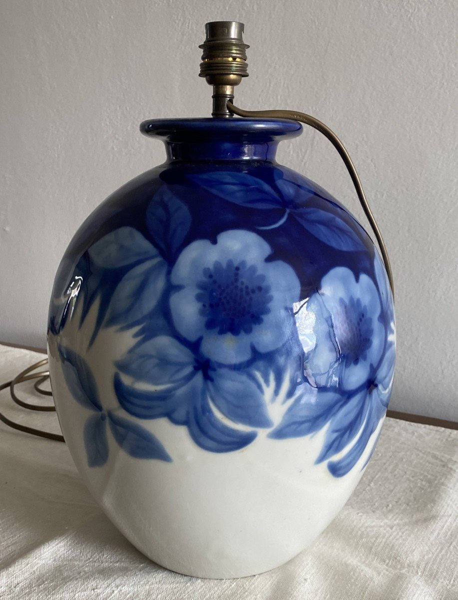 Tharaud Camille Large Vase Mounted As A Lamp Decorated With Flowers 20th-photo-2