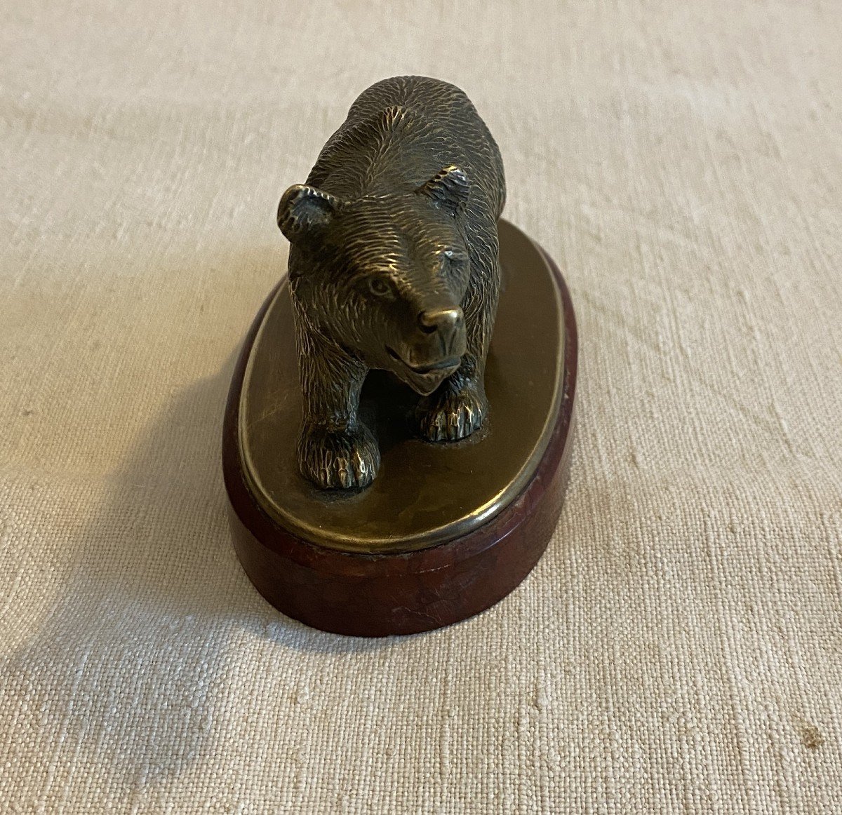 Animal Sculpture Of A Bronze Bear On Marble Base 19th Century  -photo-2