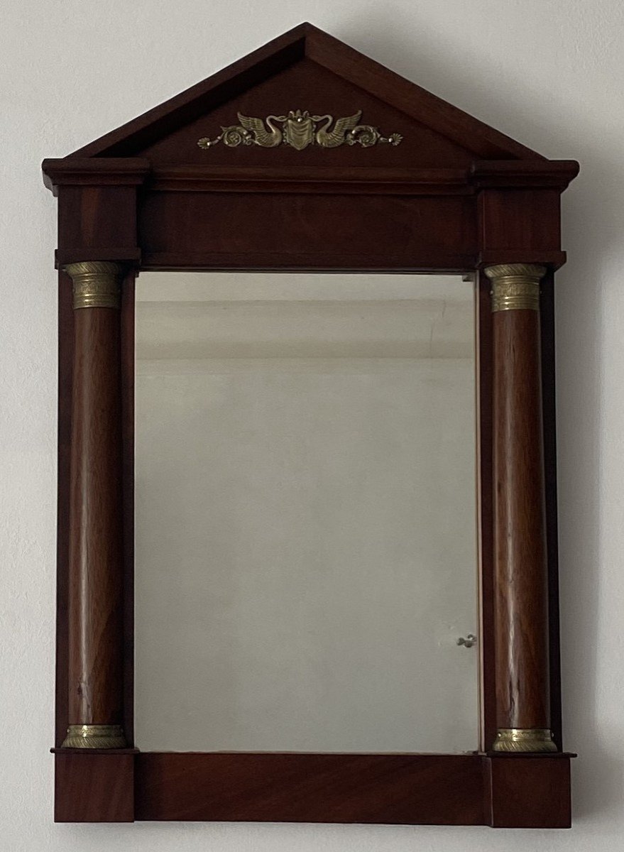 Empire Mahogany Fronton Mirror With Detached Columns XIX ème