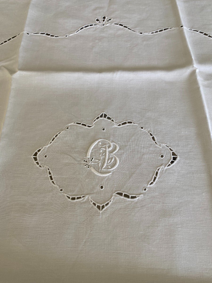 12 Old Monogrammed Cb Linen Napkins With 19th Century Days-photo-2