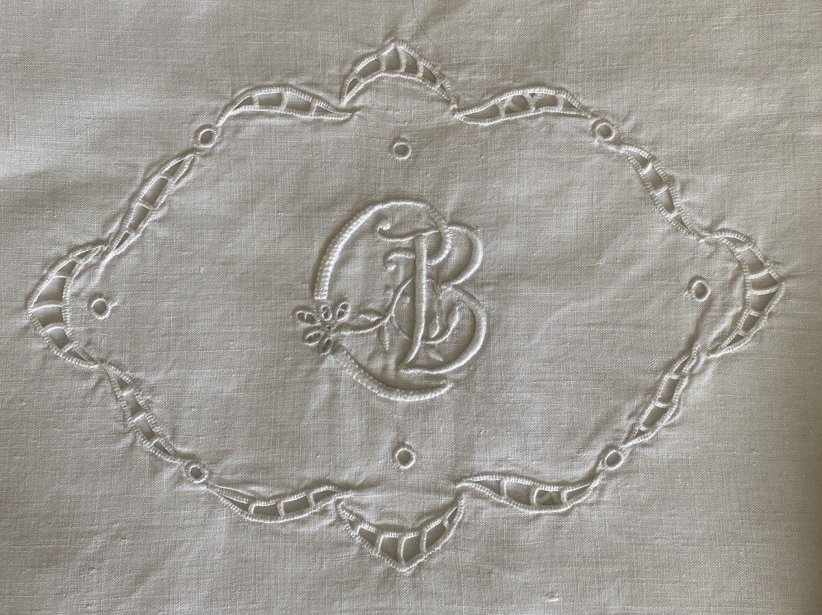 12 Serviettes Anciennes Monogrammées  CB En Lin Avec Jours XIX ème