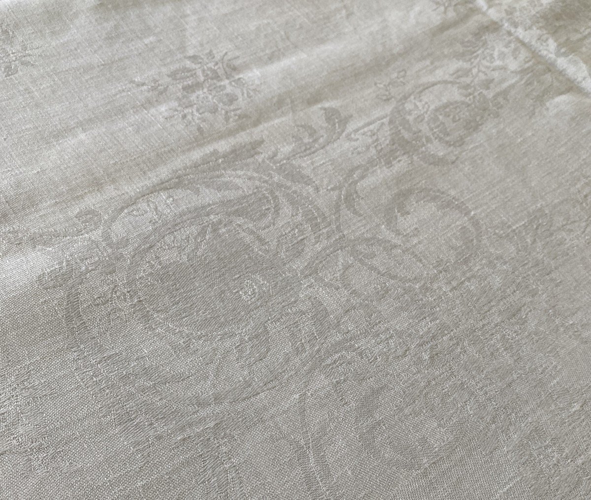 Grande Nappe Damassée Sur Le Thème De La Chasse à Courre Monogrammée Ml XIX ème-photo-1