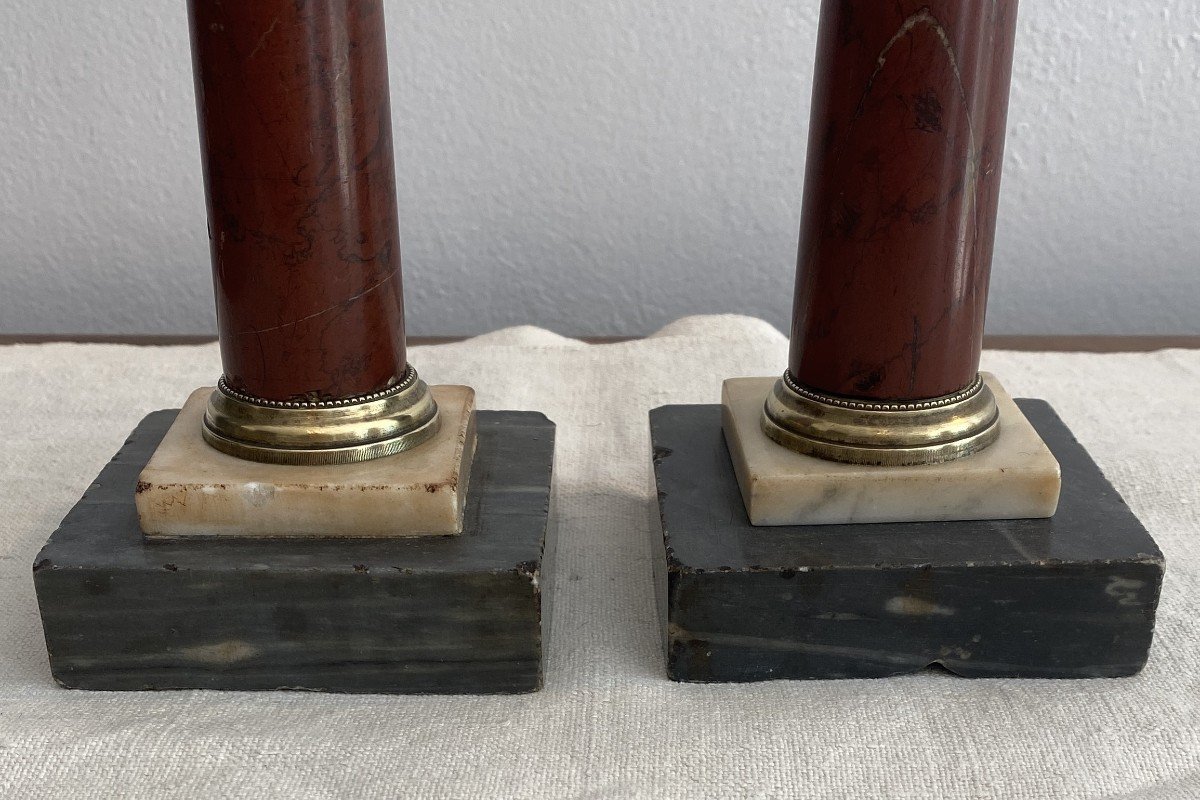 Pair Of Louis XVI Candlesticks Or Table Ends In Bronze And Marble XVIII-photo-3