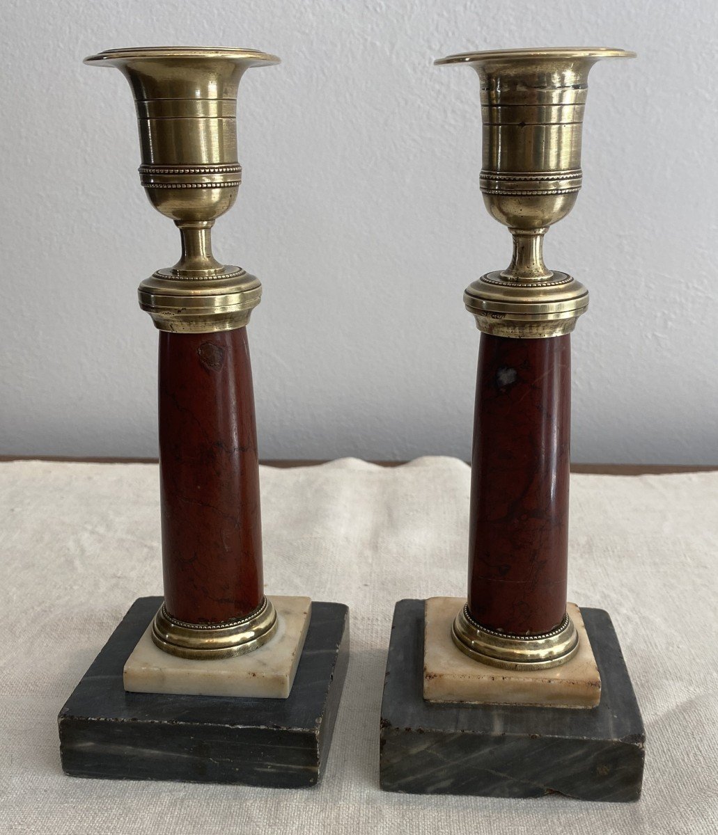 Pair Of Louis XVI Candlesticks Or Table Ends In Bronze And Marble XVIII-photo-4