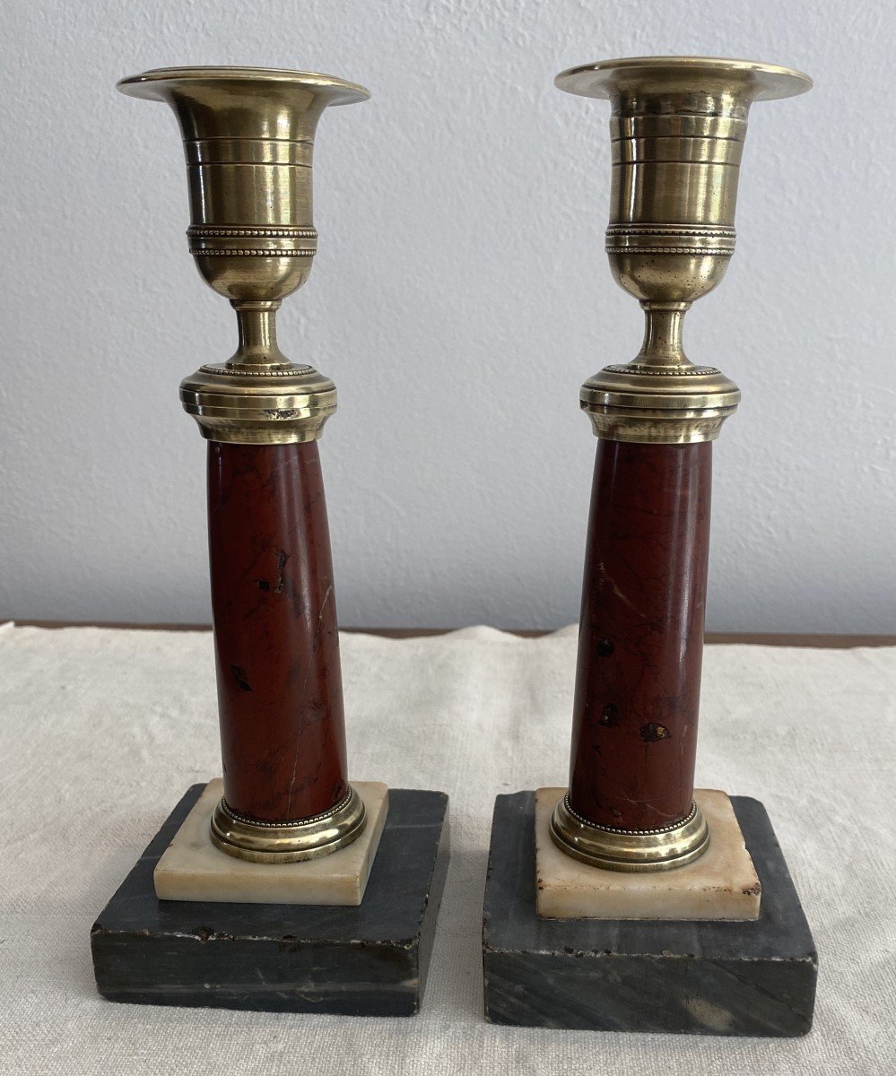 Pair Of Louis XVI Candlesticks Or Table Ends In Bronze And Marble XVIII-photo-2