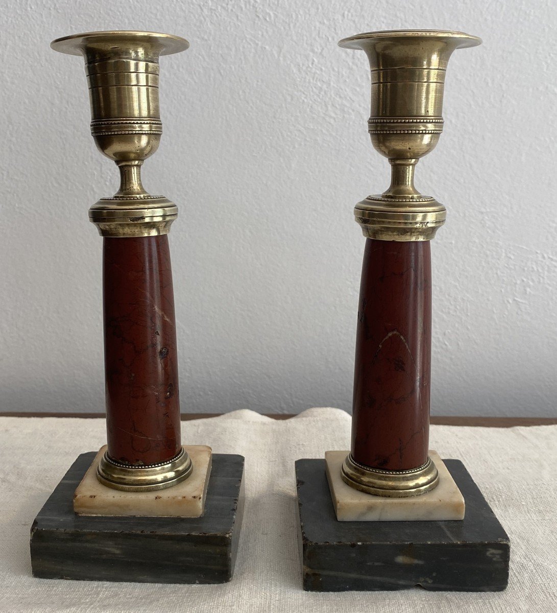 Pair Of Louis XVI Candlesticks Or Table Ends In Bronze And Marble XVIII-photo-3
