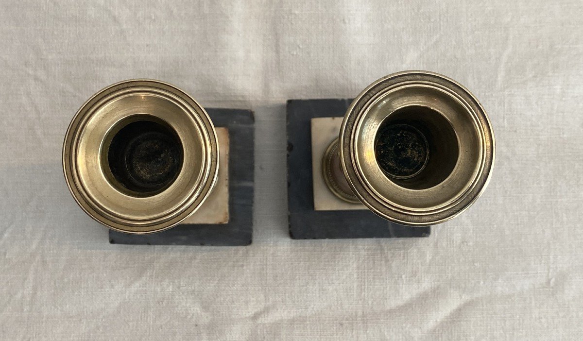 Pair Of Louis XVI Candlesticks Or Table Ends In Bronze And Marble XVIII-photo-5
