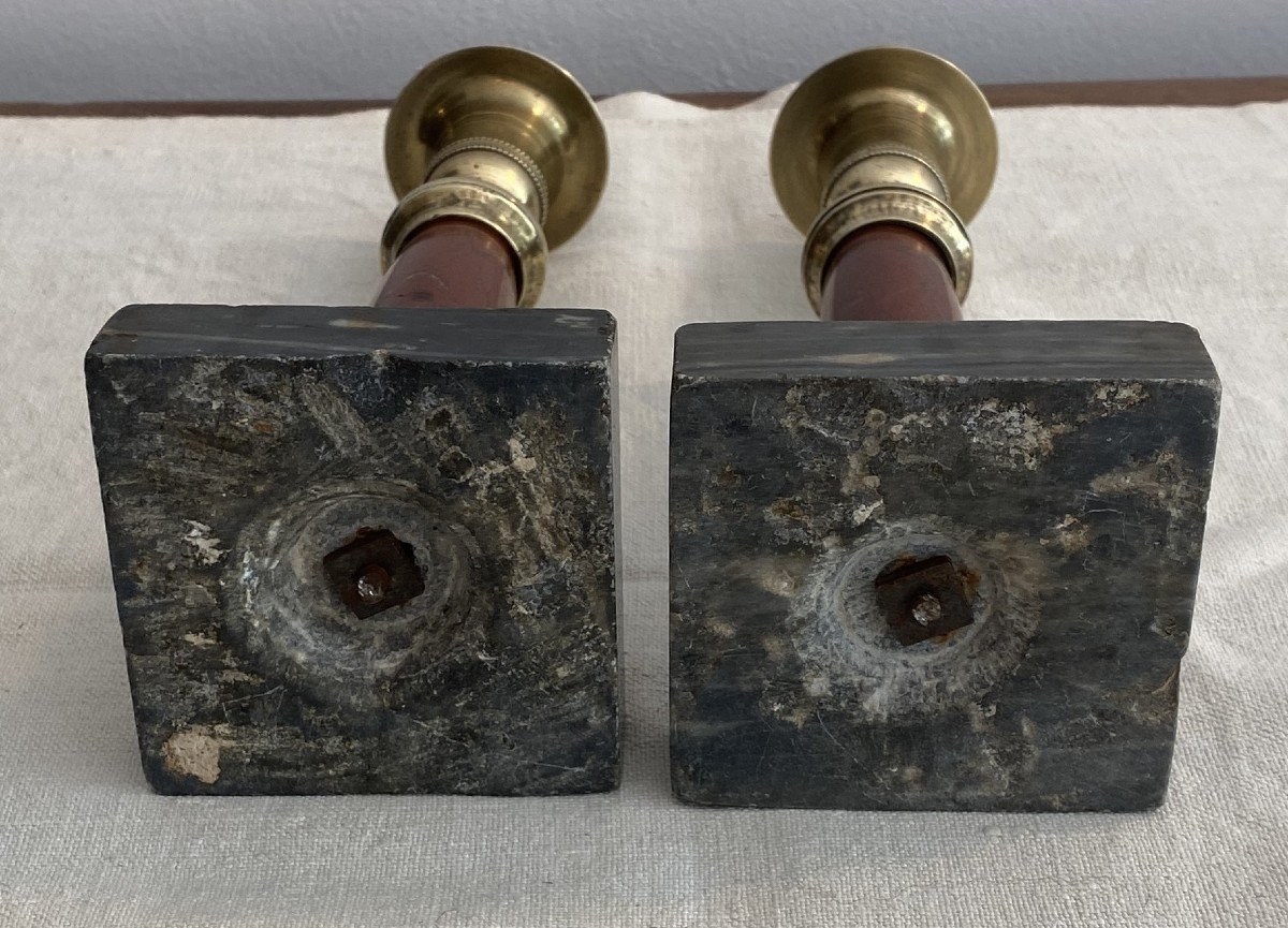 Pair Of Louis XVI Candlesticks Or Table Ends In Bronze And Marble XVIII-photo-8