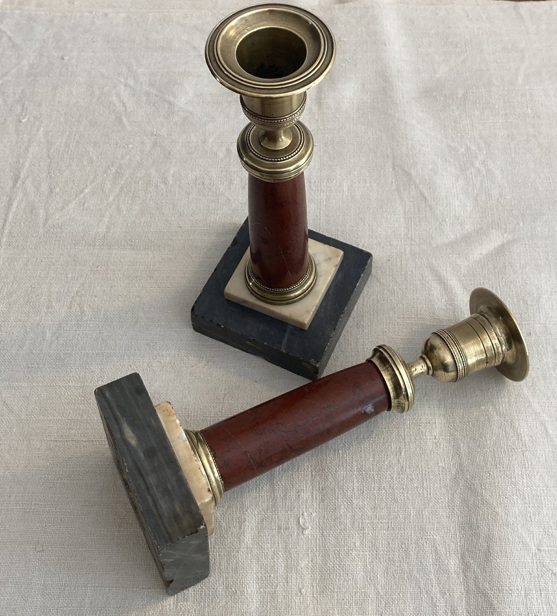 Pair Of Louis XVI Candlesticks Or Table Ends In Bronze And Marble XVIII