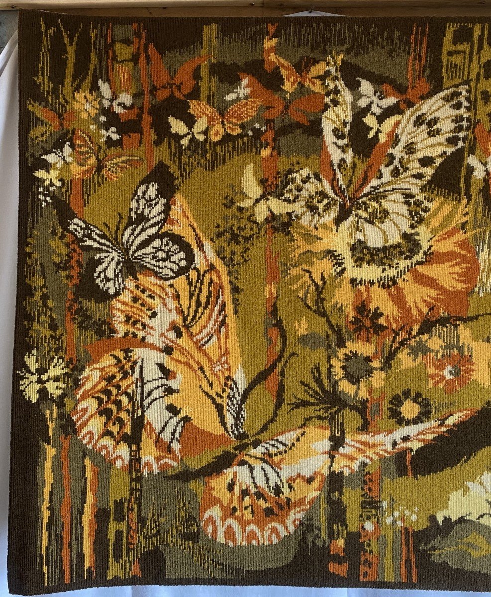 Lelong Hervé Aubusson Tapestry "la Papillonnière" 20th Century-photo-2