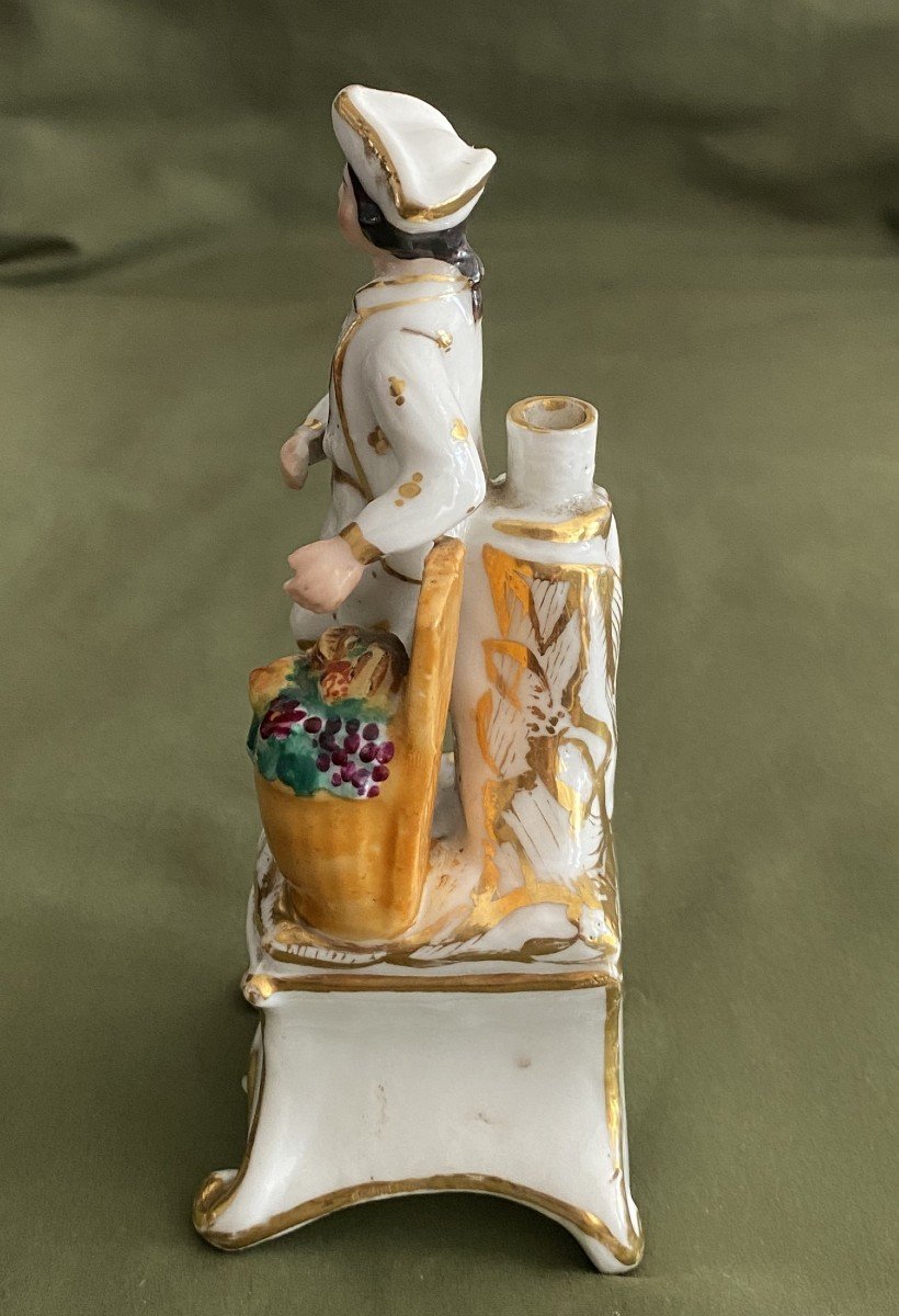 Encrier Porte Plume En Porcelaine Vieux Paris Jeune homme aux fruits XIX ème-photo-4