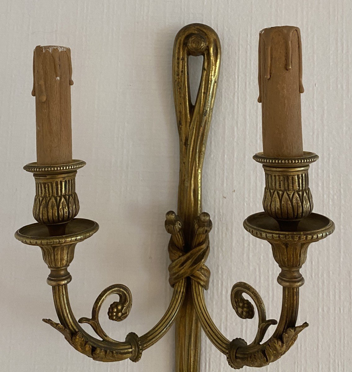 Pair Of Louis XVI Style Wall Lights In Chiseled And Gilded Bronze, 19th Century-photo-3