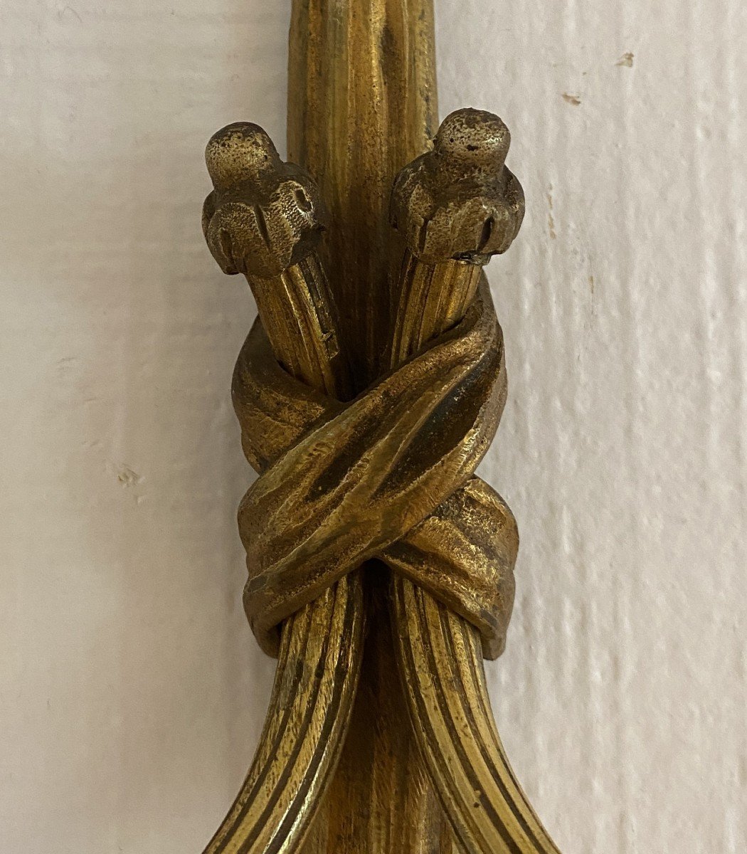 Pair Of Louis XVI Style Wall Lights In Chiseled And Gilded Bronze, 19th Century-photo-2