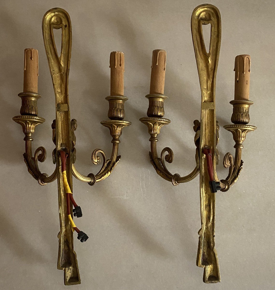 Pair Of Louis XVI Style Wall Lights In Chiseled And Gilded Bronze, 19th Century-photo-5