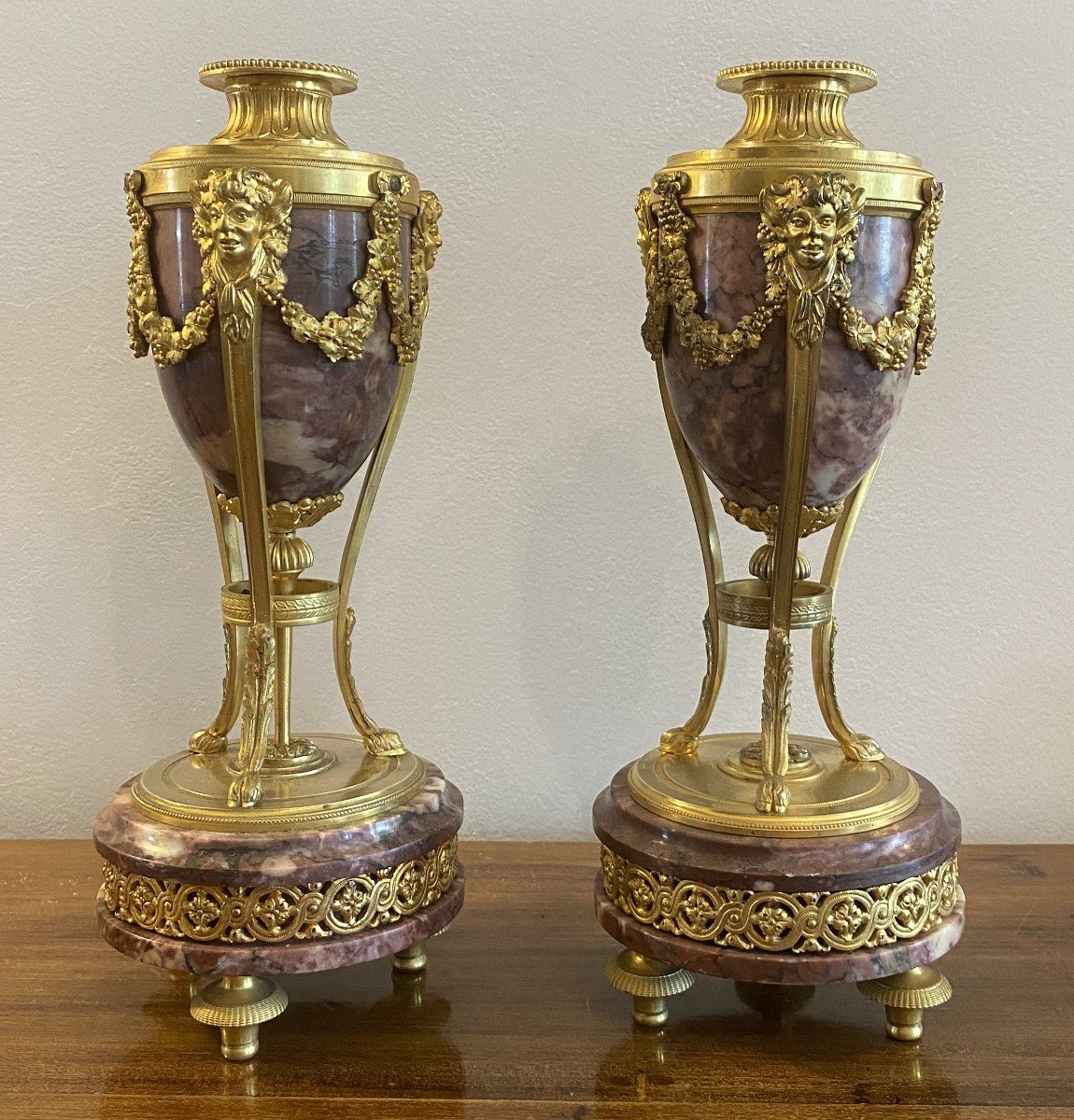 Bronze And Marble Mantel Clock Or Mantelpiece With Its Candlestick Cassolettes, 19th Century-photo-3
