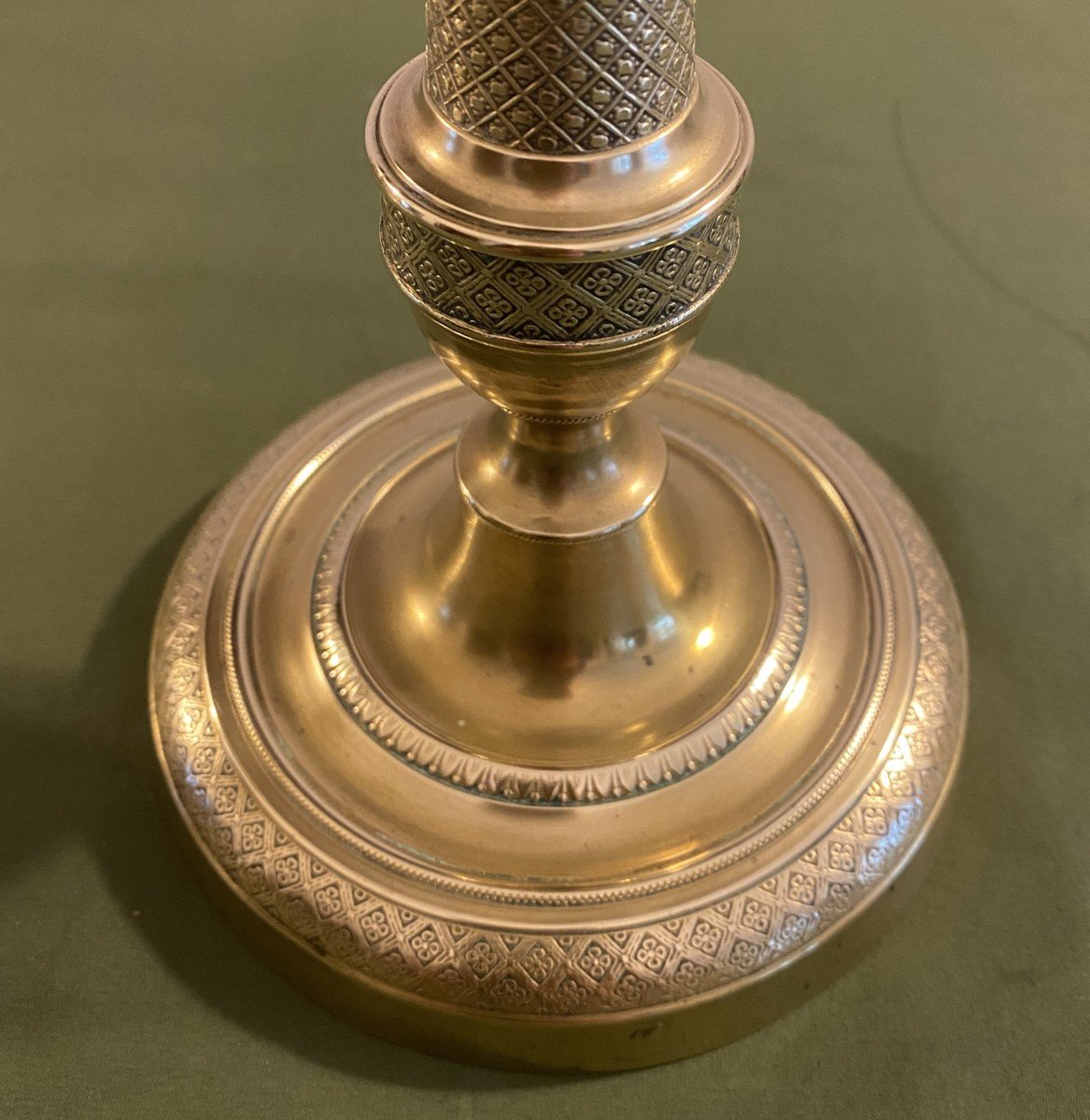 Pair Of 19th Century Restoration Period Chiseled Bronze Candlesticks-photo-2