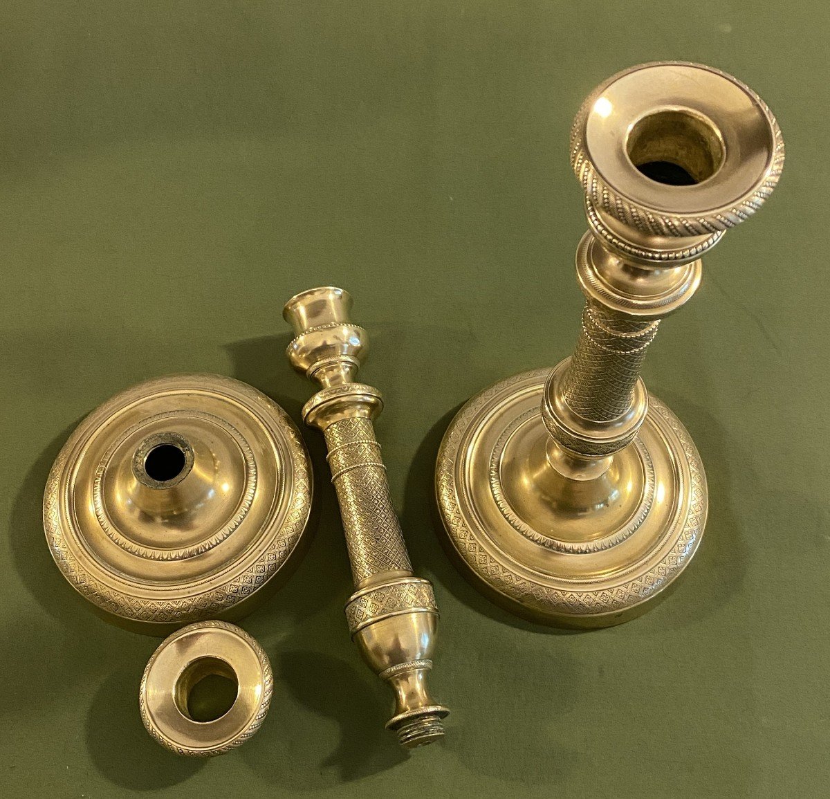 Pair Of 19th Century Restoration Period Chiseled Bronze Candlesticks-photo-4