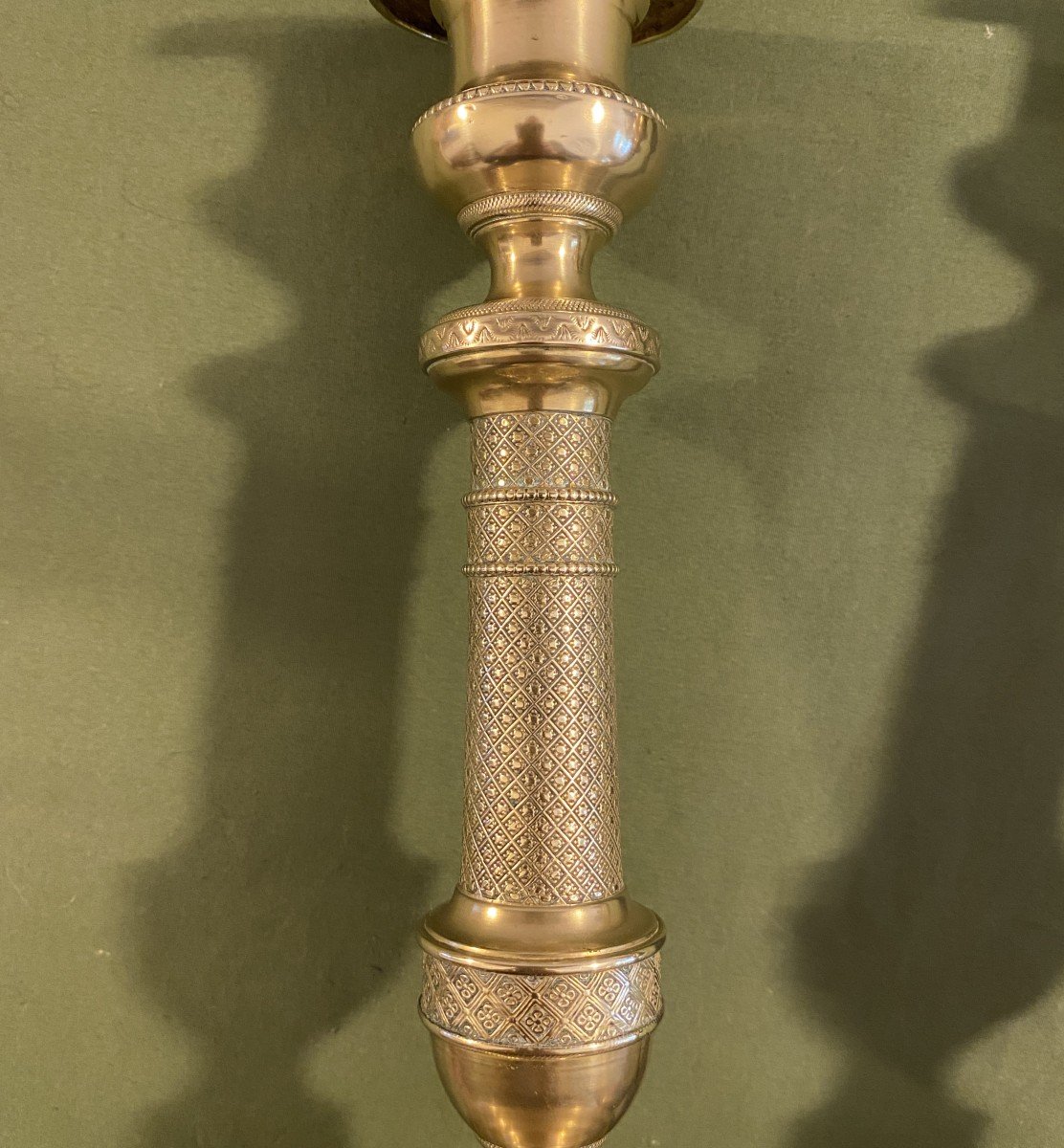 Pair Of 19th Century Restoration Period Chiseled Bronze Candlesticks-photo-1