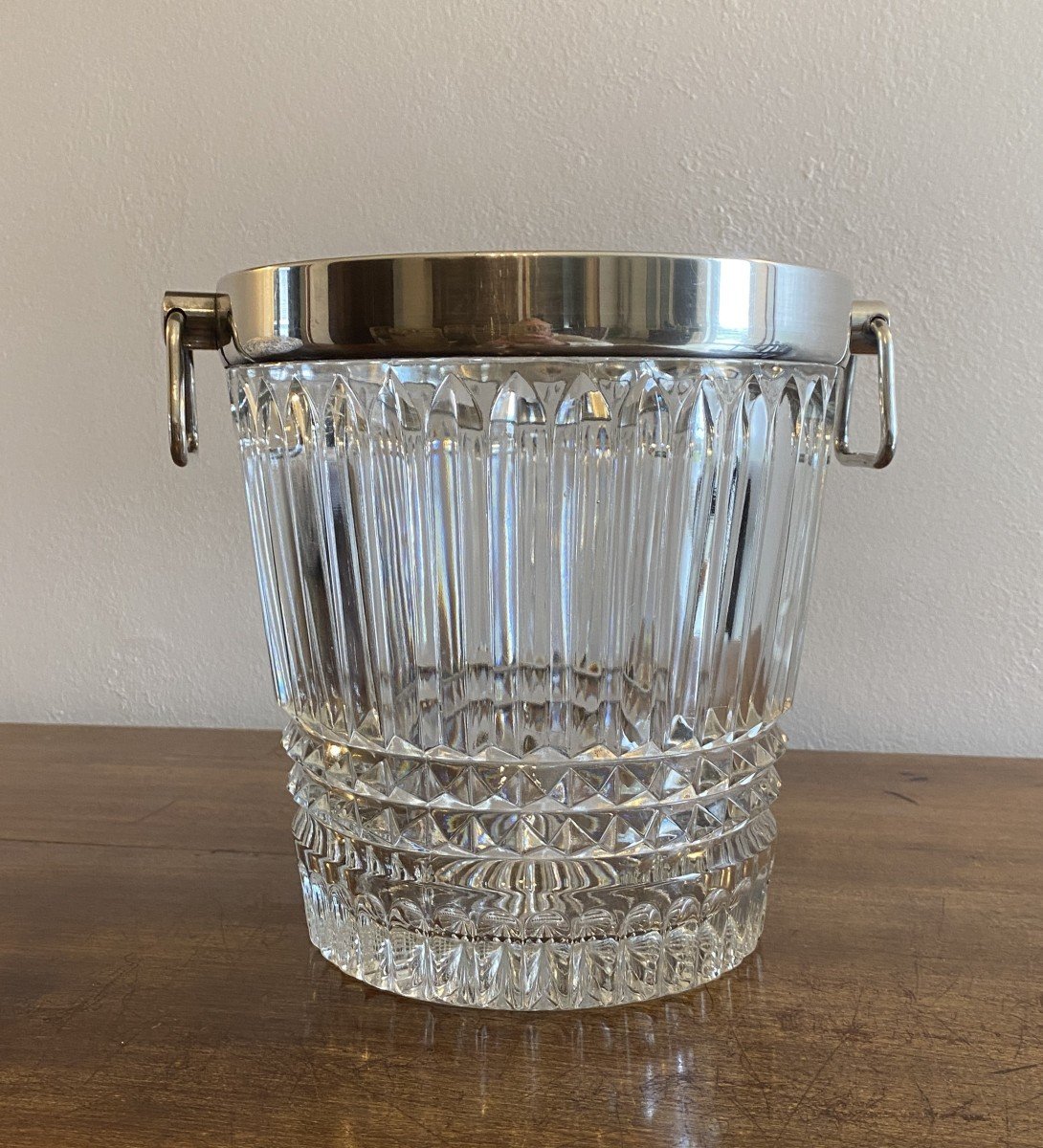 20th Century Pressed Glass And Silver Metal Champagne Cooler Or Bucket