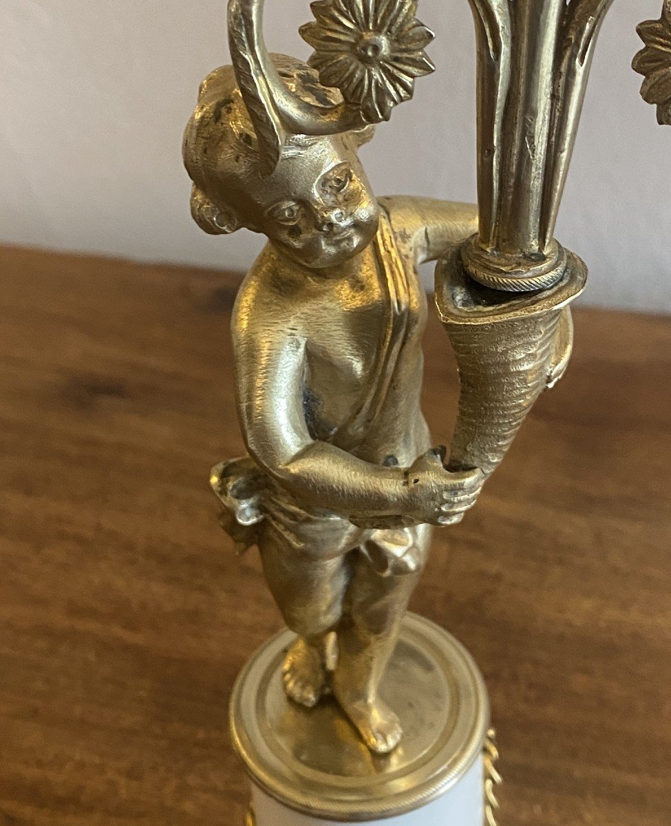 Pair Of Louis XVI Candlesticks Or Candle Holders With Putti In Gilt Bronze, 18th Century-photo-5