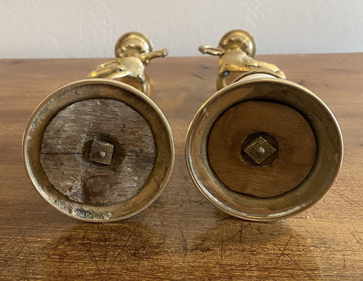 Pair Of Louis XVI Candlesticks Or Candle Holders With Putti In Gilt Bronze, 18th Century-photo-6