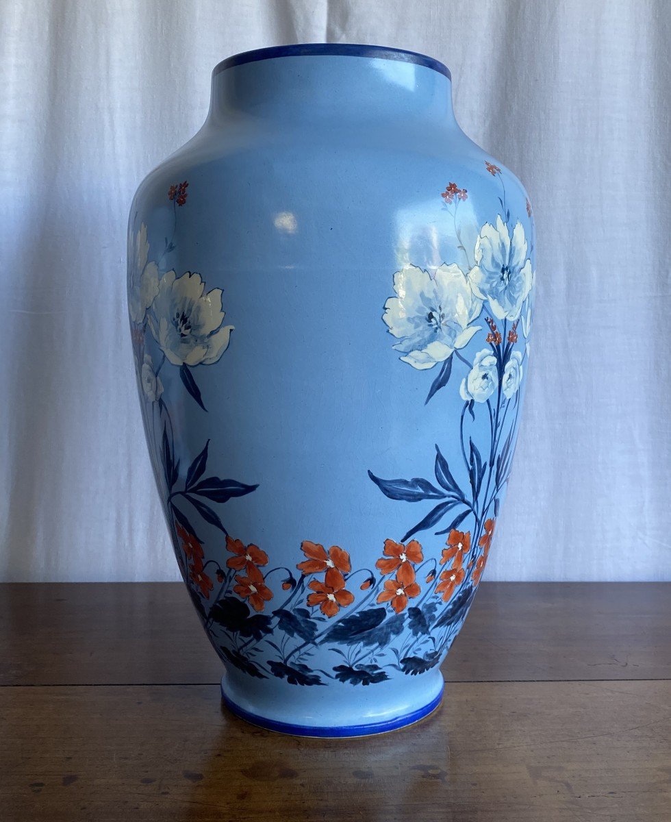 Pair Of Limoges Porcelain Vases With Flower Decor, 20th Century-photo-2