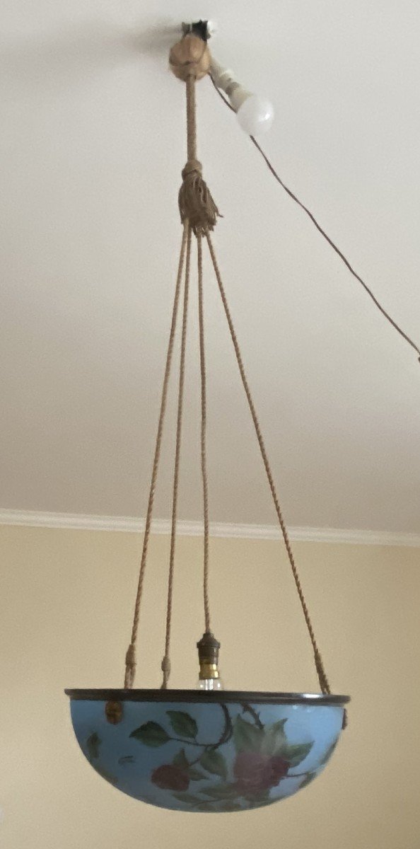 Art Nouveau Suspension Or Chandelier Basin Etched With Acid Nancea 20th Century-photo-4