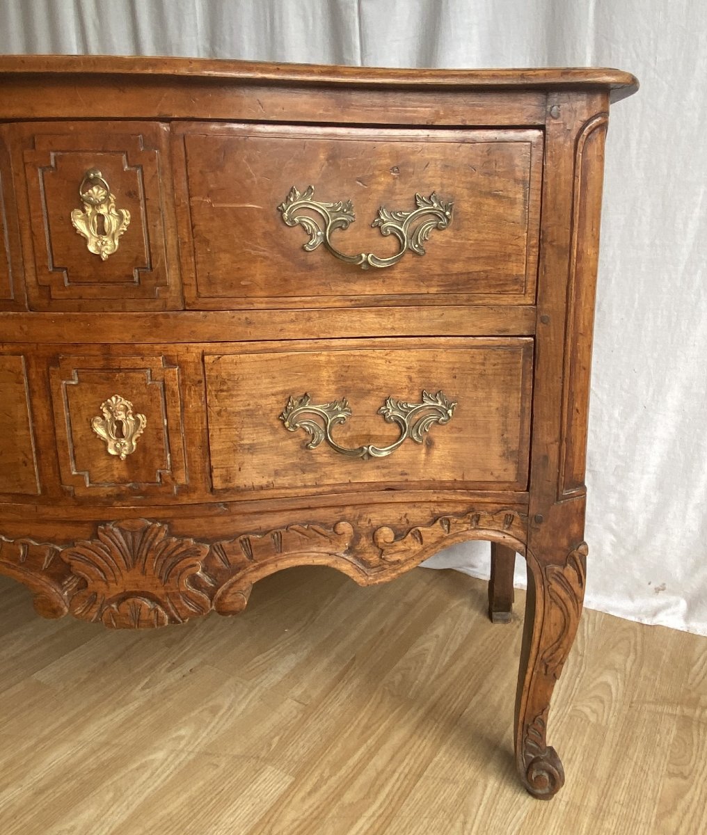 Louis XV Curved Chest Of Drawers In Walnut, 18th Century-photo-4