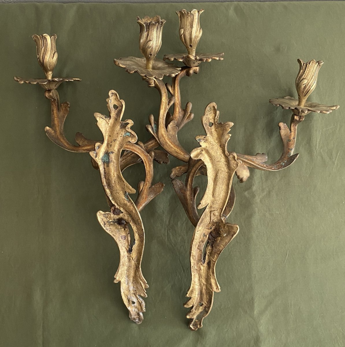 Paire d'Appliques Louis XV Rocaille En Bronze XVIII ème-photo-6
